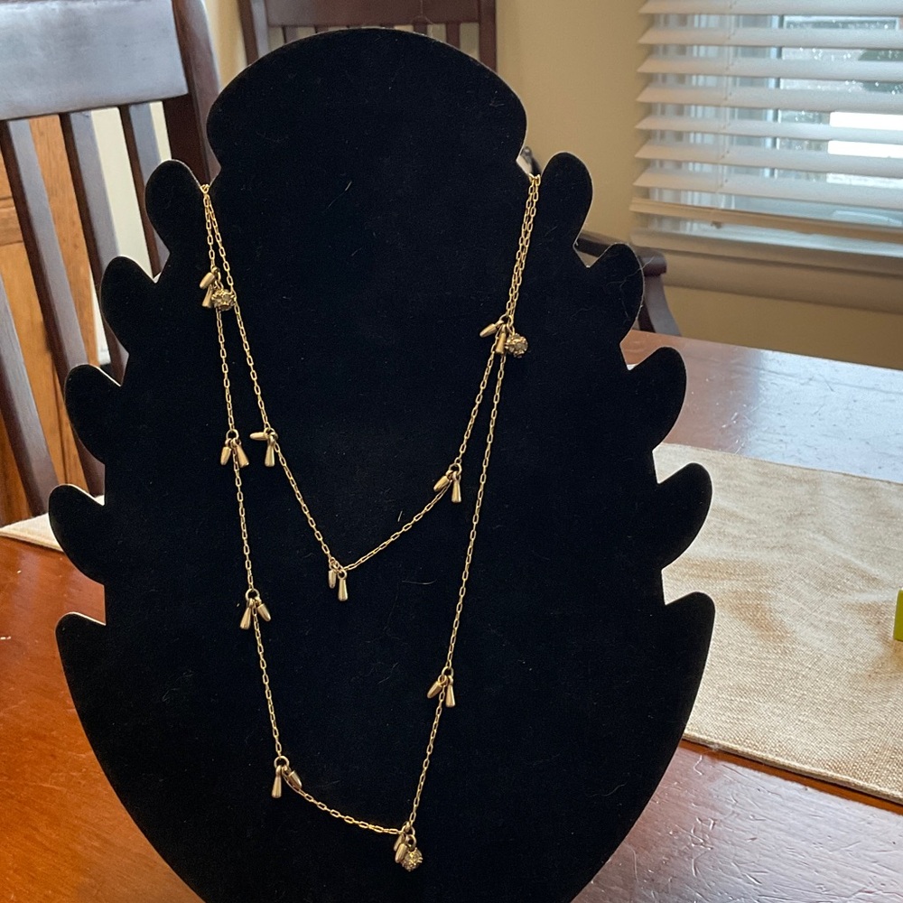 Stella and Dot Gold Necklace with Charm and Spike Accents